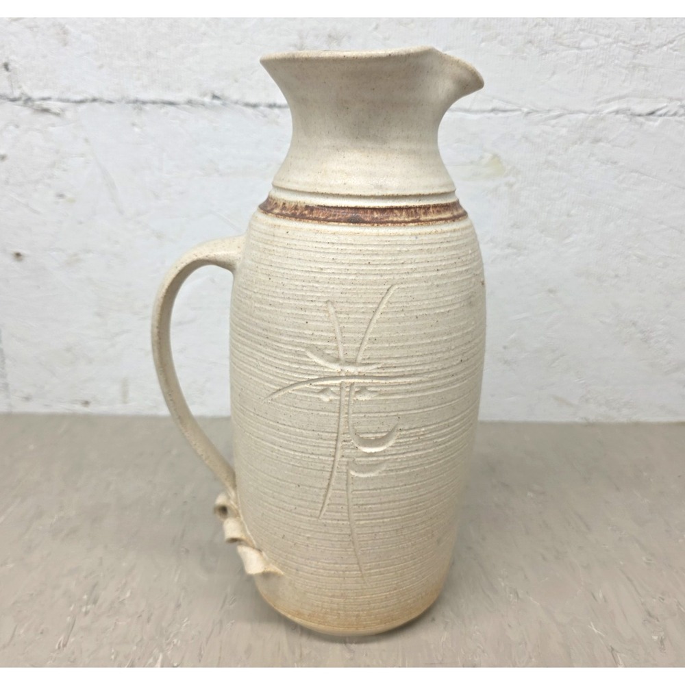 Vintage Richard Lien Studio Art Pottery Pitcher Incised Sgraffito Stoneware 11"